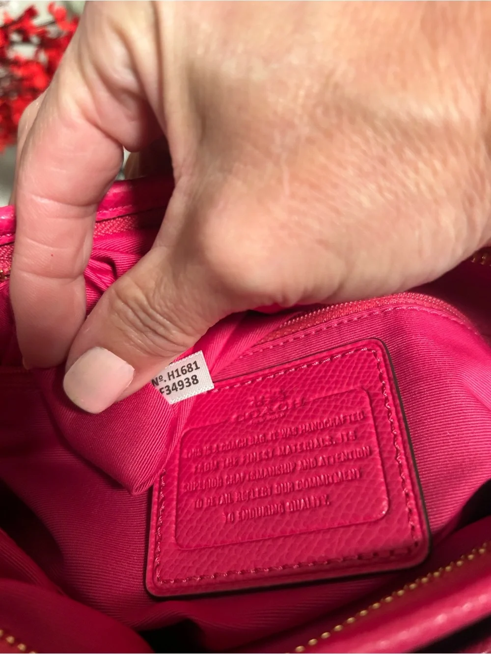 Coach Brown Signature File Bag Crossbody with Bright Fuchsia  Trim